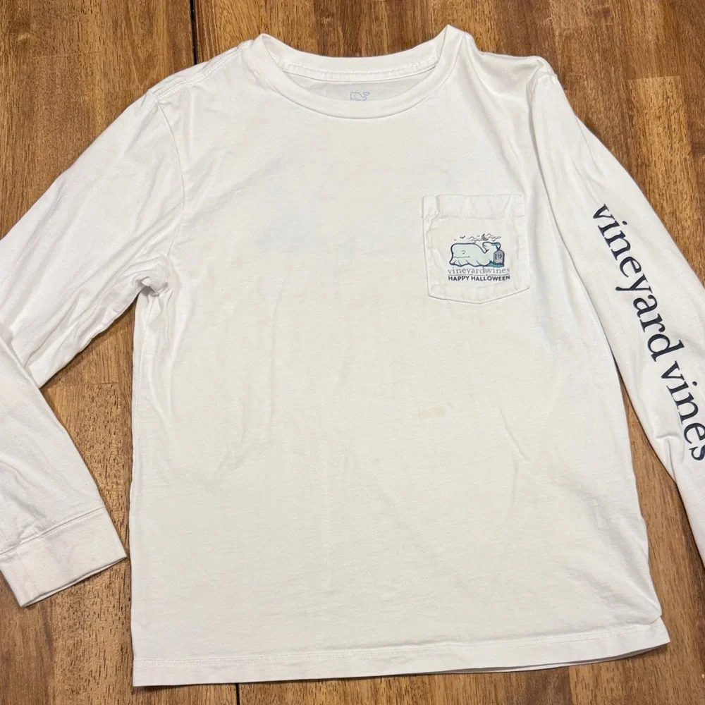 Vineyard Vines Kids White Long Sleeve Tee with Pocket